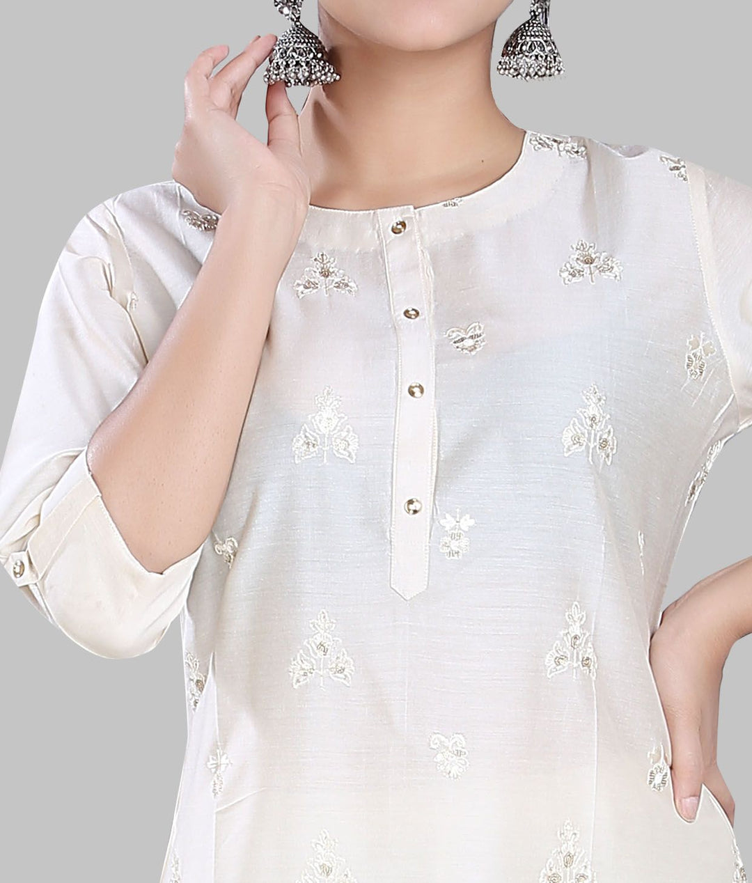 Soheila Cream Cotton Silk Embroidered A-Line Kurta