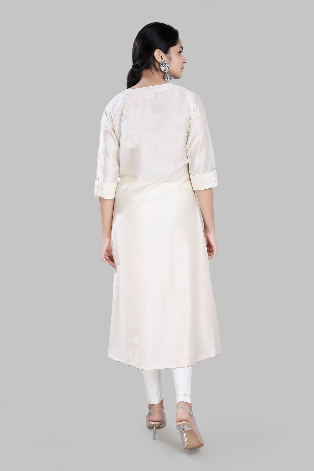 Soheila Cream Cotton Silk Embroidered A-Line Kurta