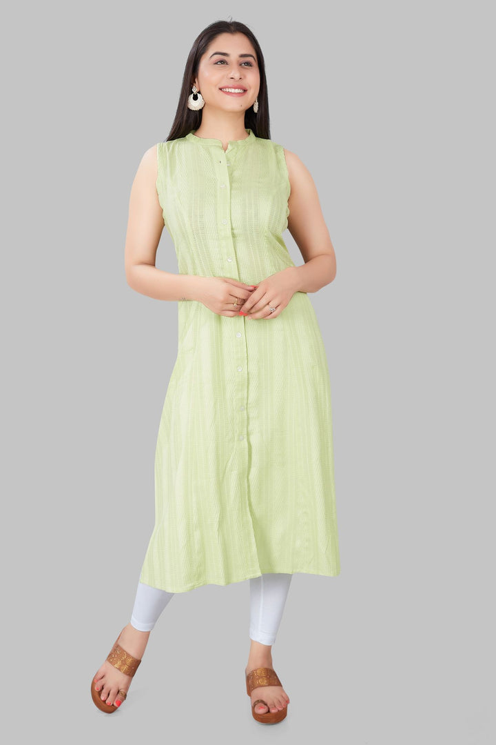 Sopal Neon Green Cotton Sleeves Kurti