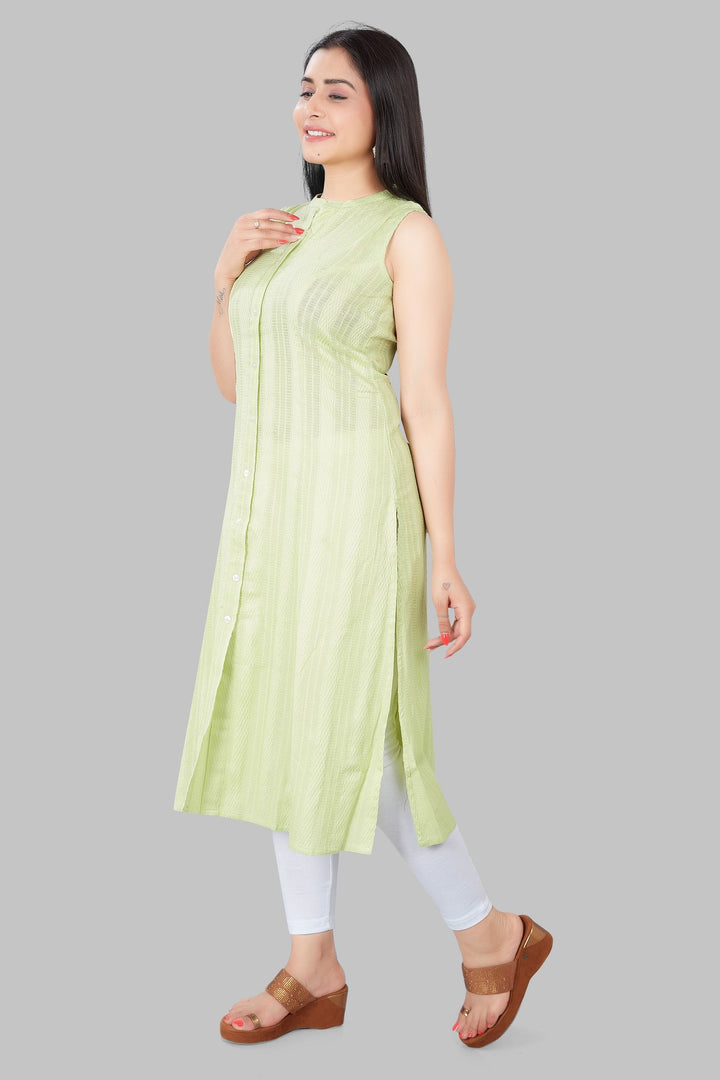 Sopal Neon Green Cotton Sleeves Kurti