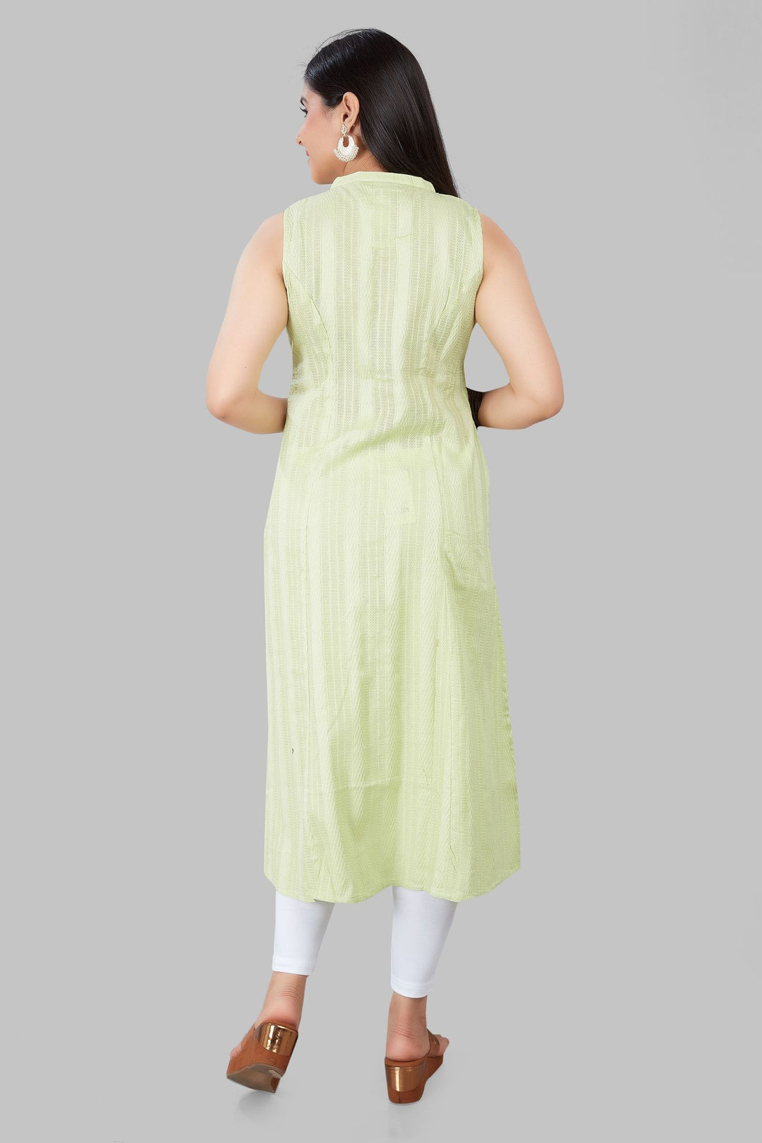 Sopal Neon Green Cotton Sleeves Kurti