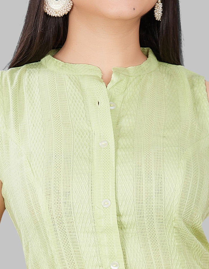 Sopal Neon Green Cotton Sleeves Kurti