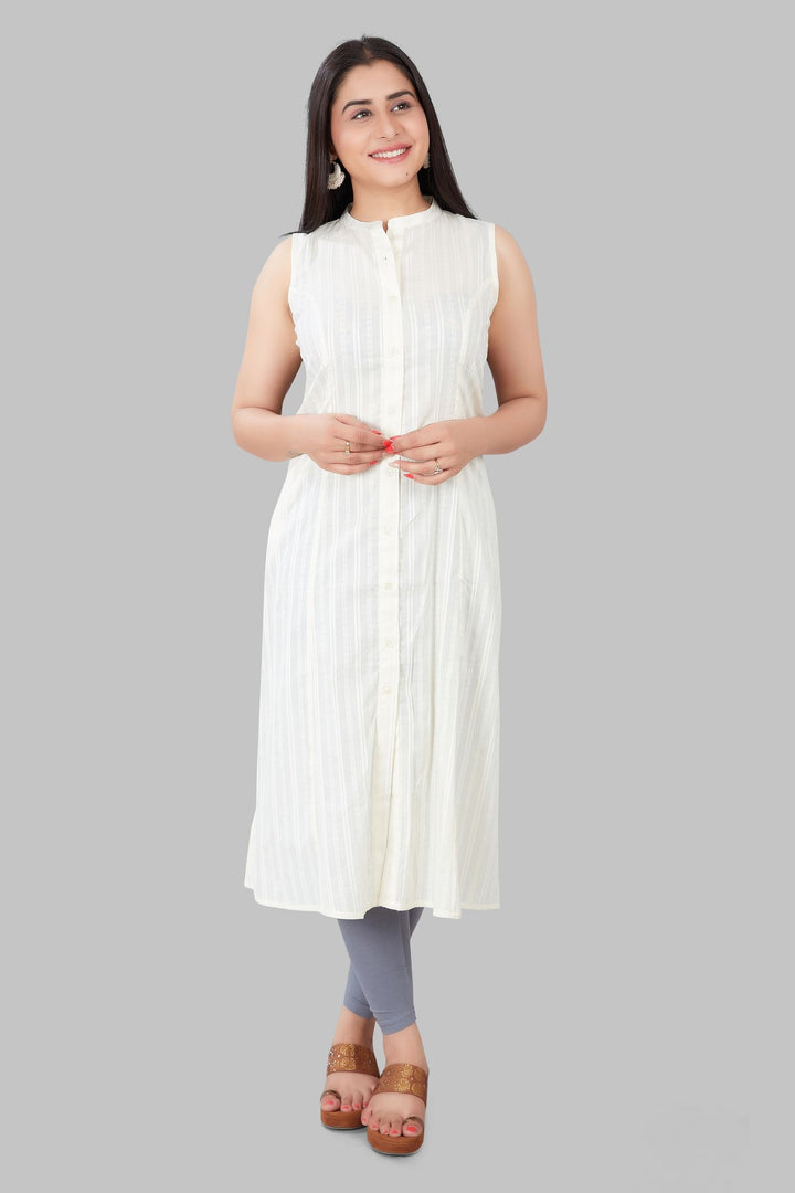 Sopal Off White Cotton Sleeveless Kurti