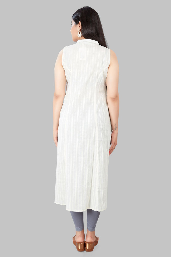 Sopal Off White Cotton Sleeveless Kurti