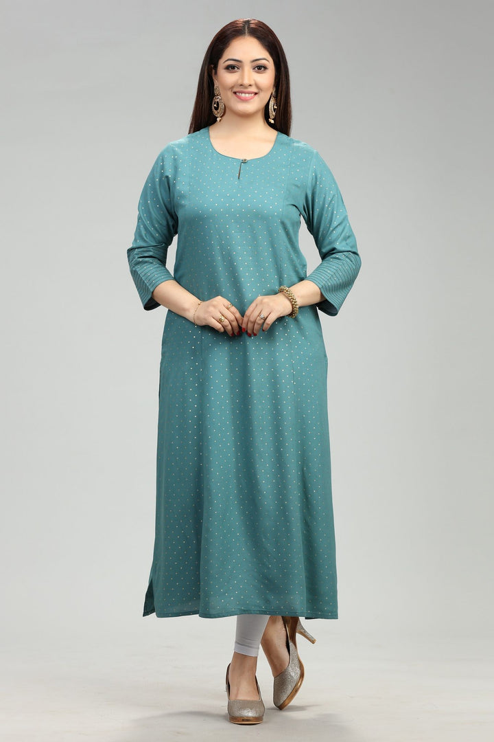 Turquoise Blue A Line Rayon Kurta