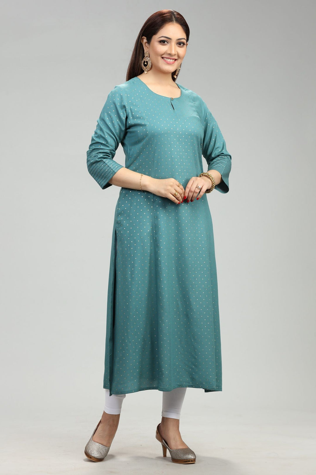 Turquoise Blue A Line Rayon Kurta