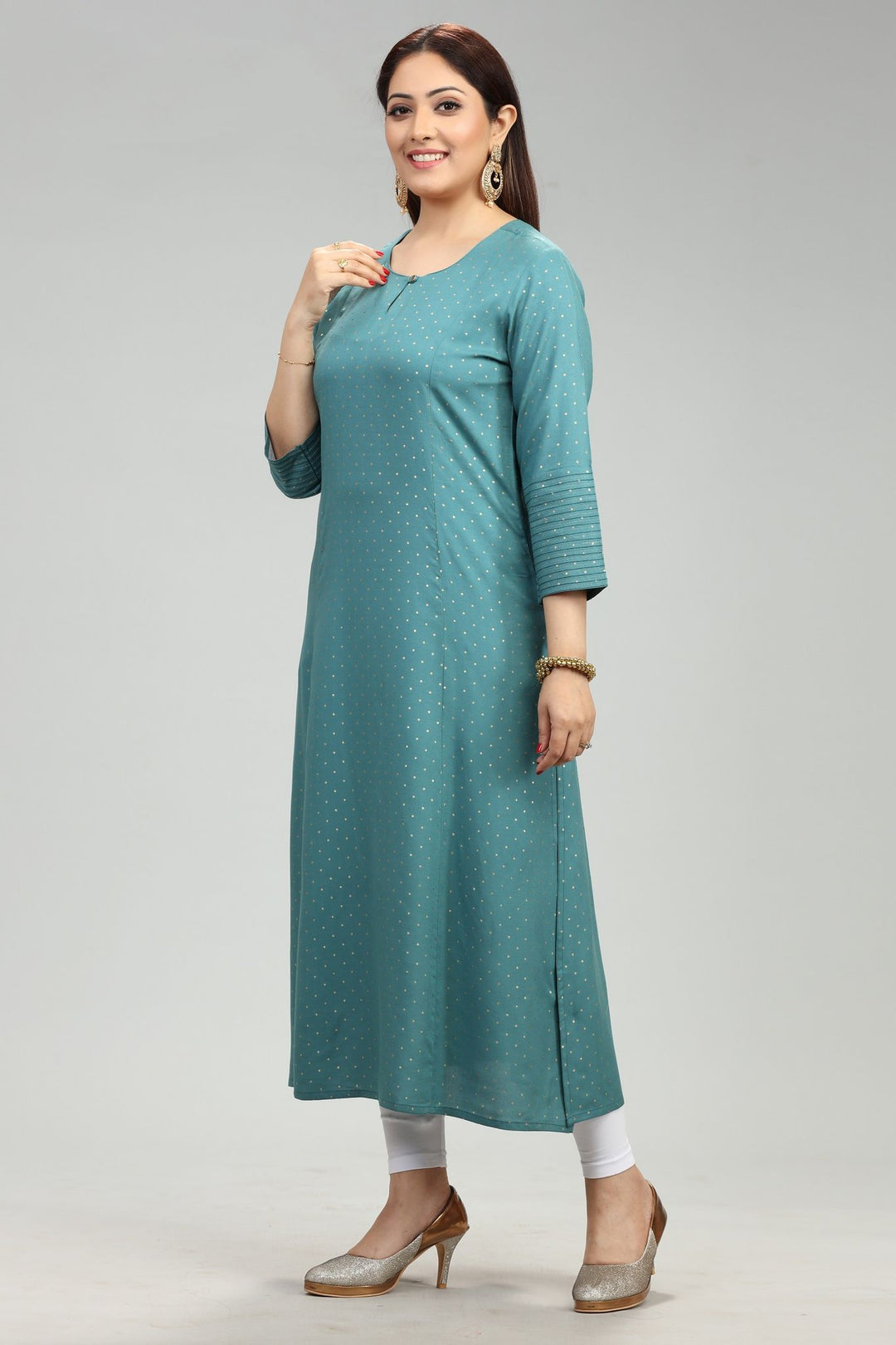 Turquoise Blue A Line Rayon Kurta