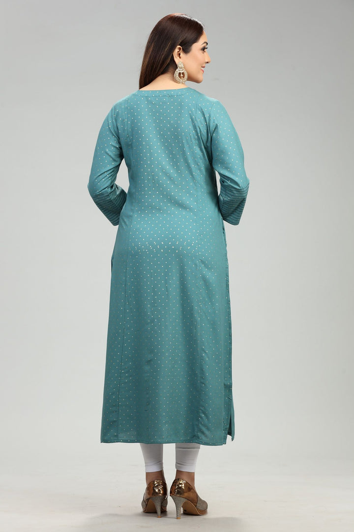 Turquoise Blue A Line Rayon Kurta