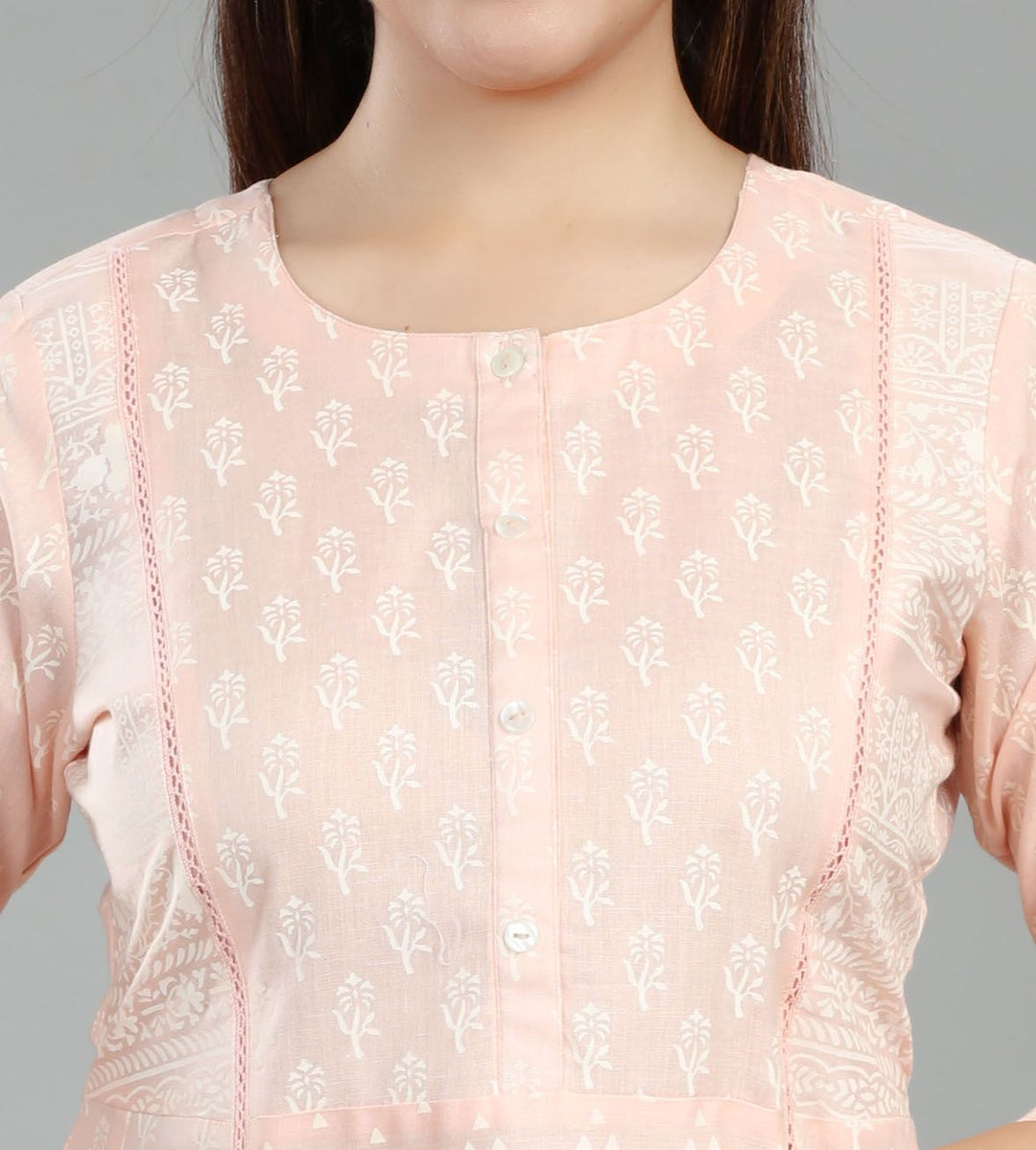 Light Pink Cotton A-Line Printed Straight Kurta