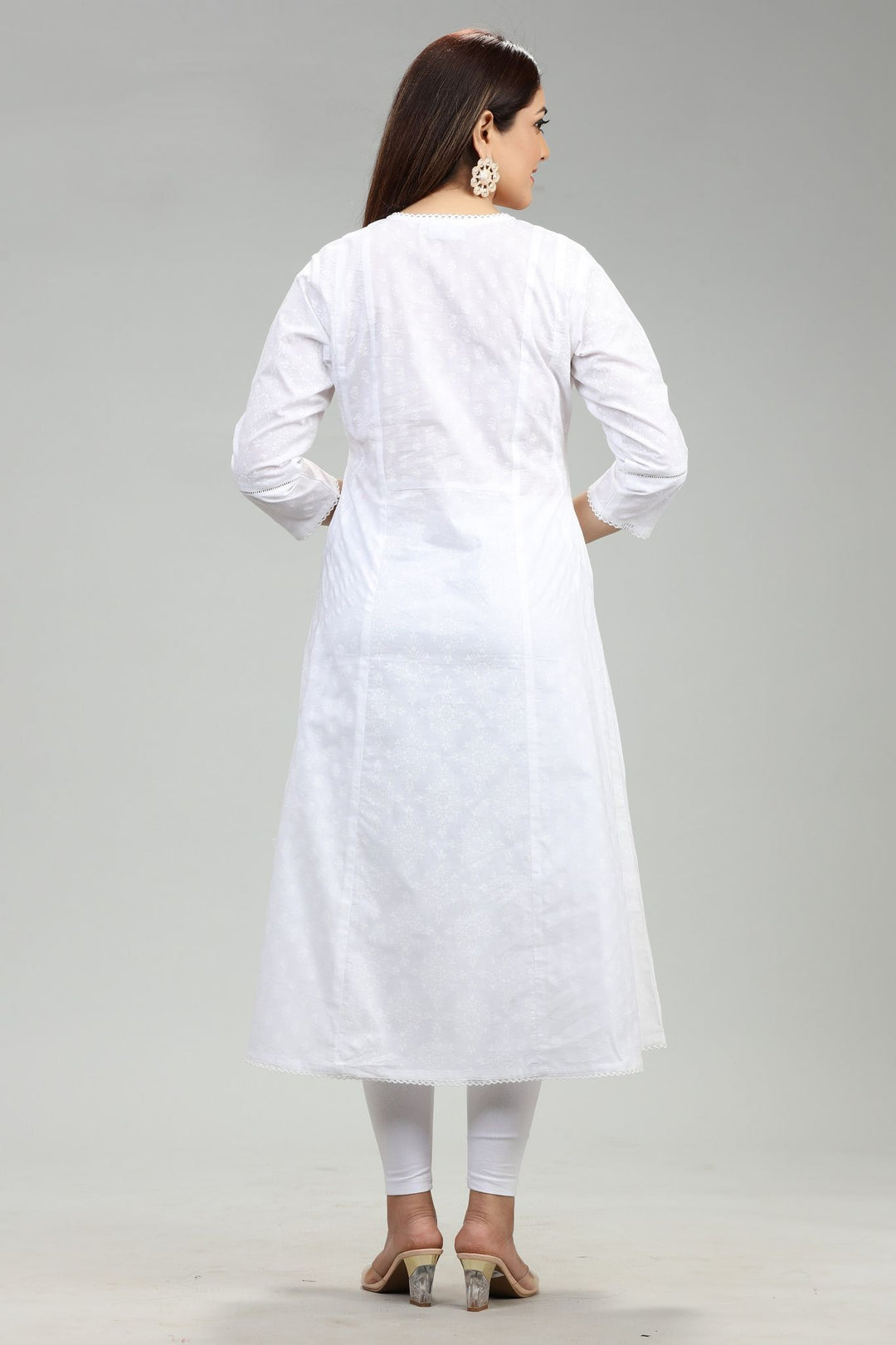 White Cotton A-Line Printed Kurta