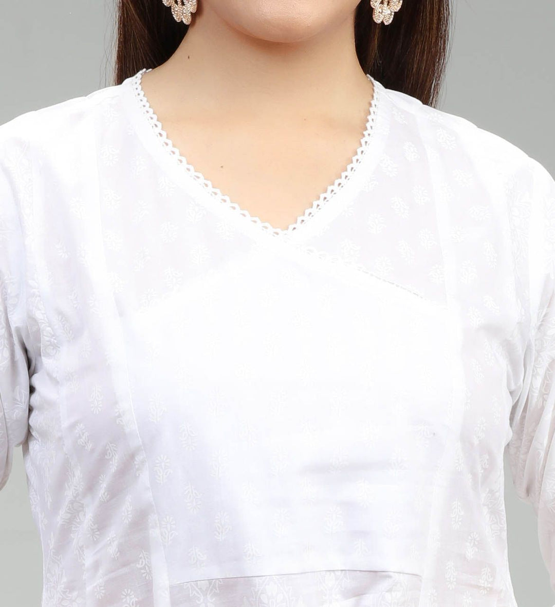 White Cotton A-Line Printed Kurta