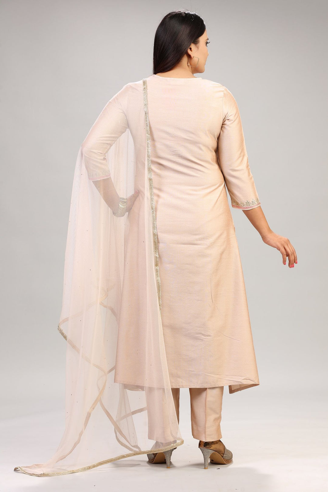 Light Peach Cotton Silk Embroidered Kurta Pant Suit Set