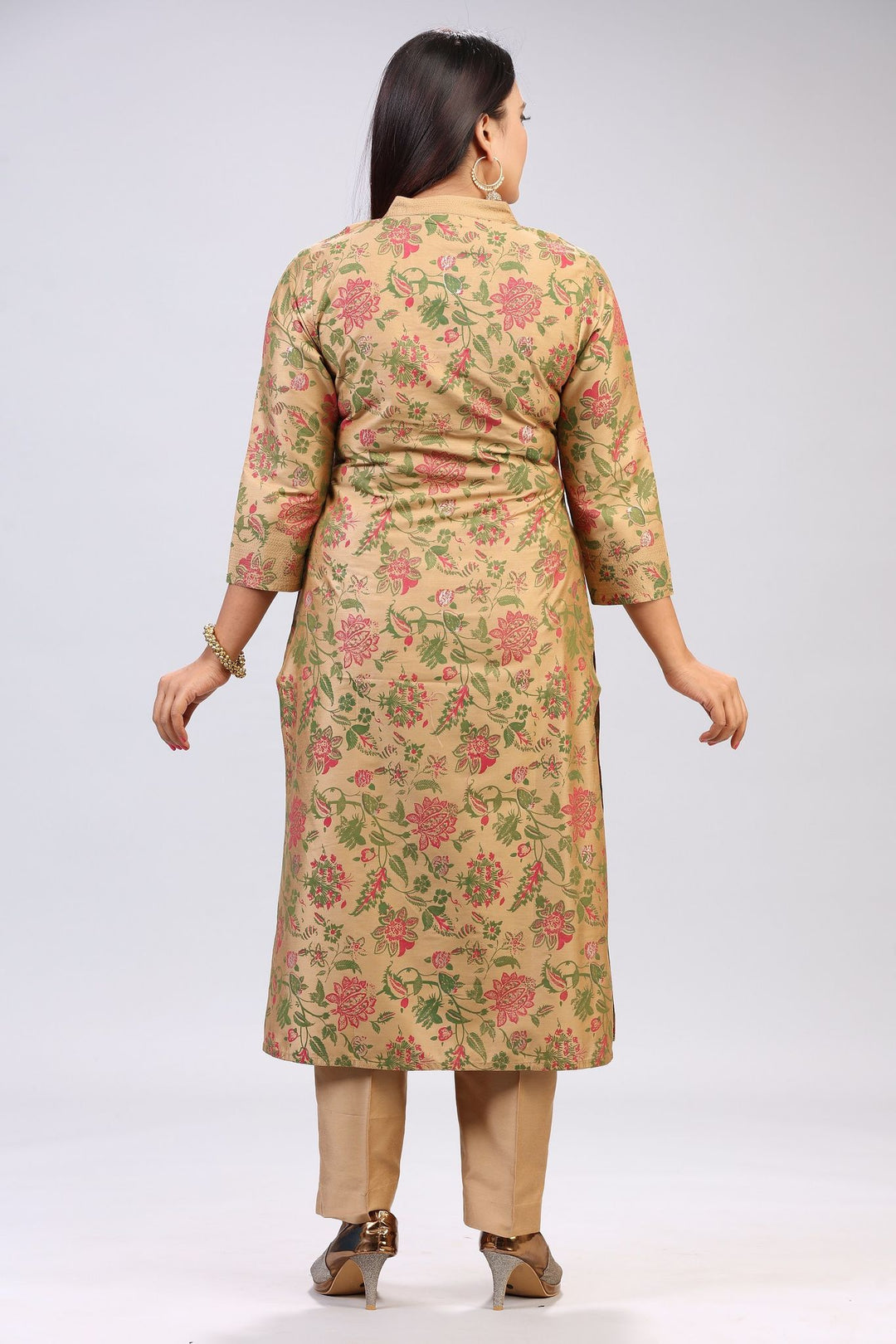 Gold Cotton Silk Embroidered Kurta Pant Suit Set