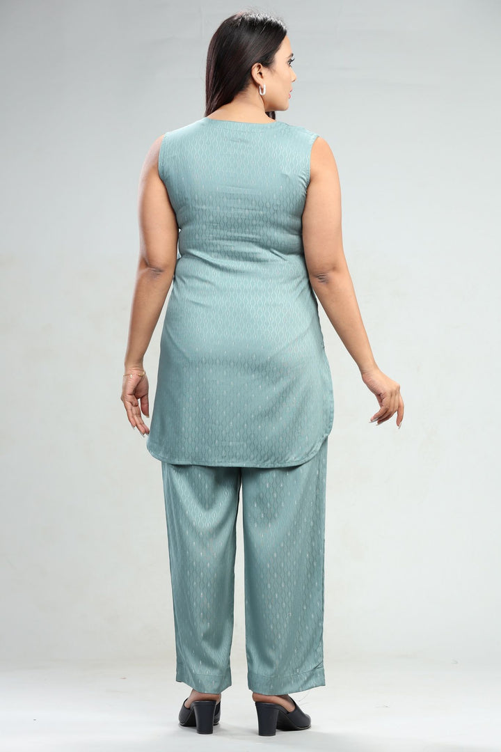 Turquoise Rayon Straight Kurta Pant Co ord Set