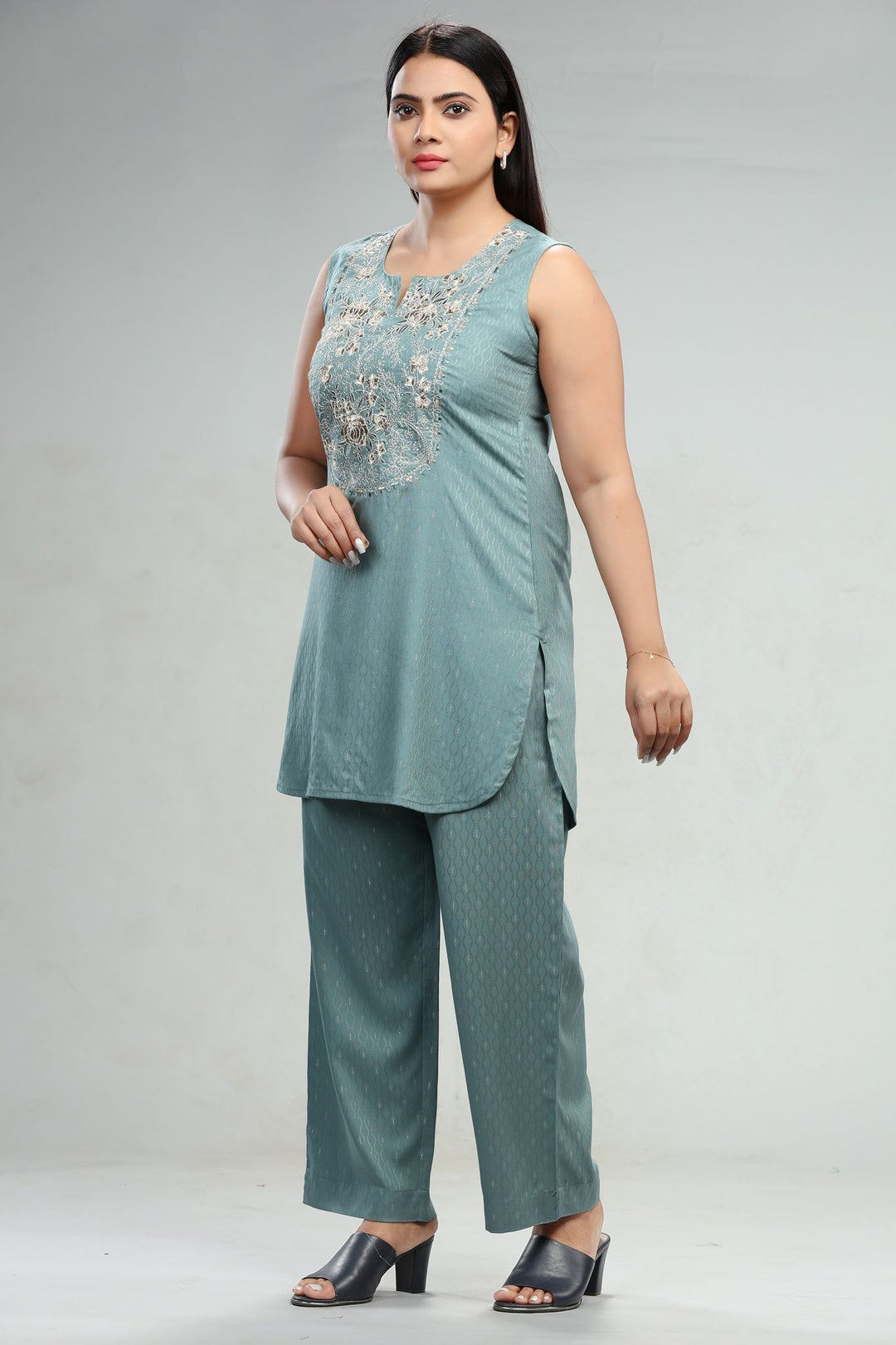 Turquoise Rayon Straight Kurta Pant Co ord Set