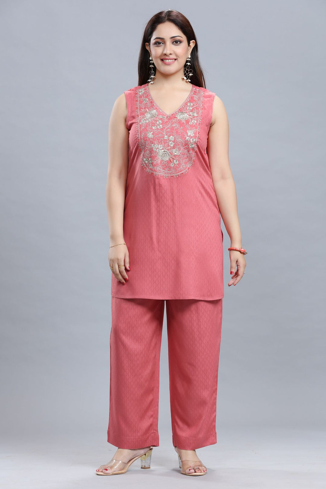 Peach Rayon Straight Kurta Pant Co ord Set