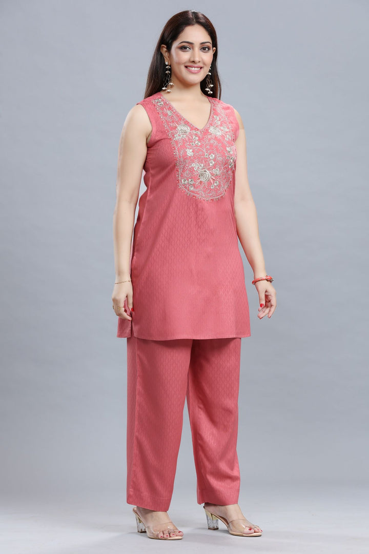 Peach Rayon Straight Kurta Pant Co ord Set