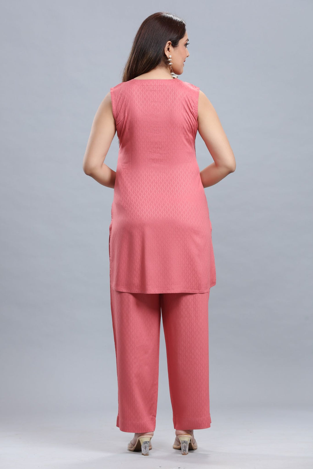 Peach Rayon Straight Kurta Pant Co ord Set