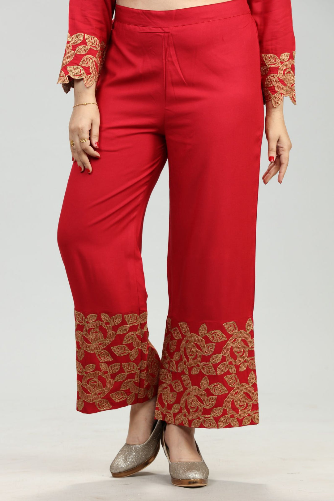 Red Zari Embroidered Co ord Sets