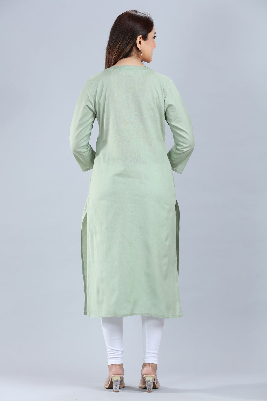 Green Cotton Straight Embroidered Kurta