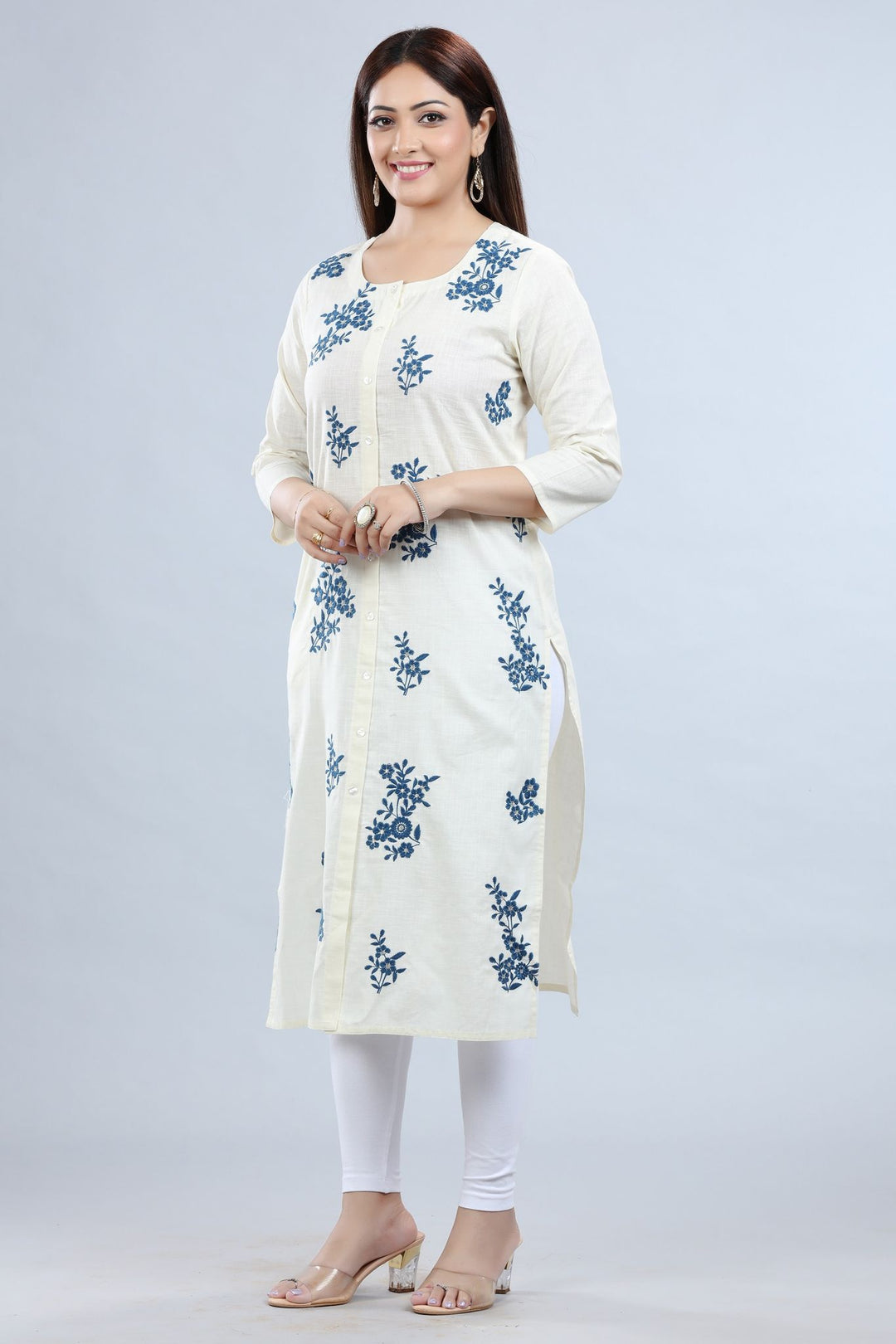 Wendy Off White Cotton Embroidered Kurta