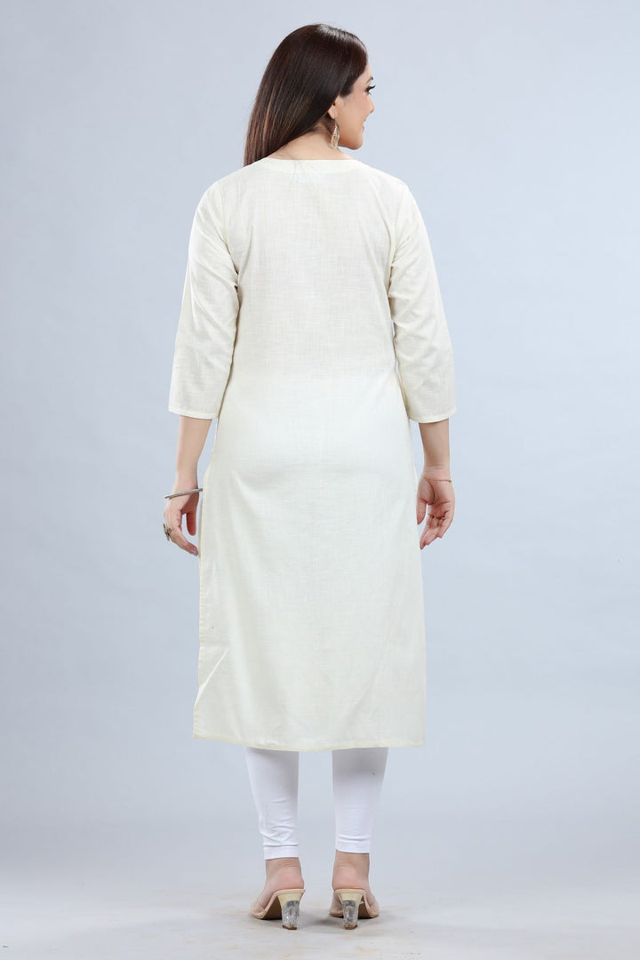 Wendy Off White Cotton Embroidered Kurta