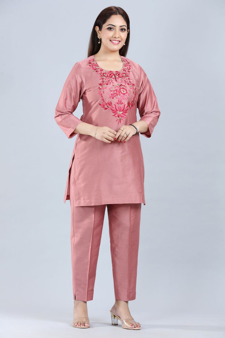 Yanshita Pastel Pink Cotton Silk Kurta & Pant Set