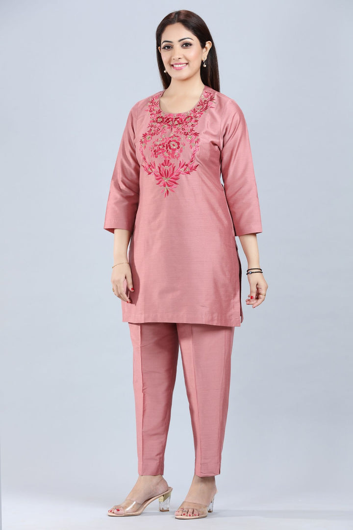 Yanshita Pastel Pink Cotton Silk Kurta & Pant Set