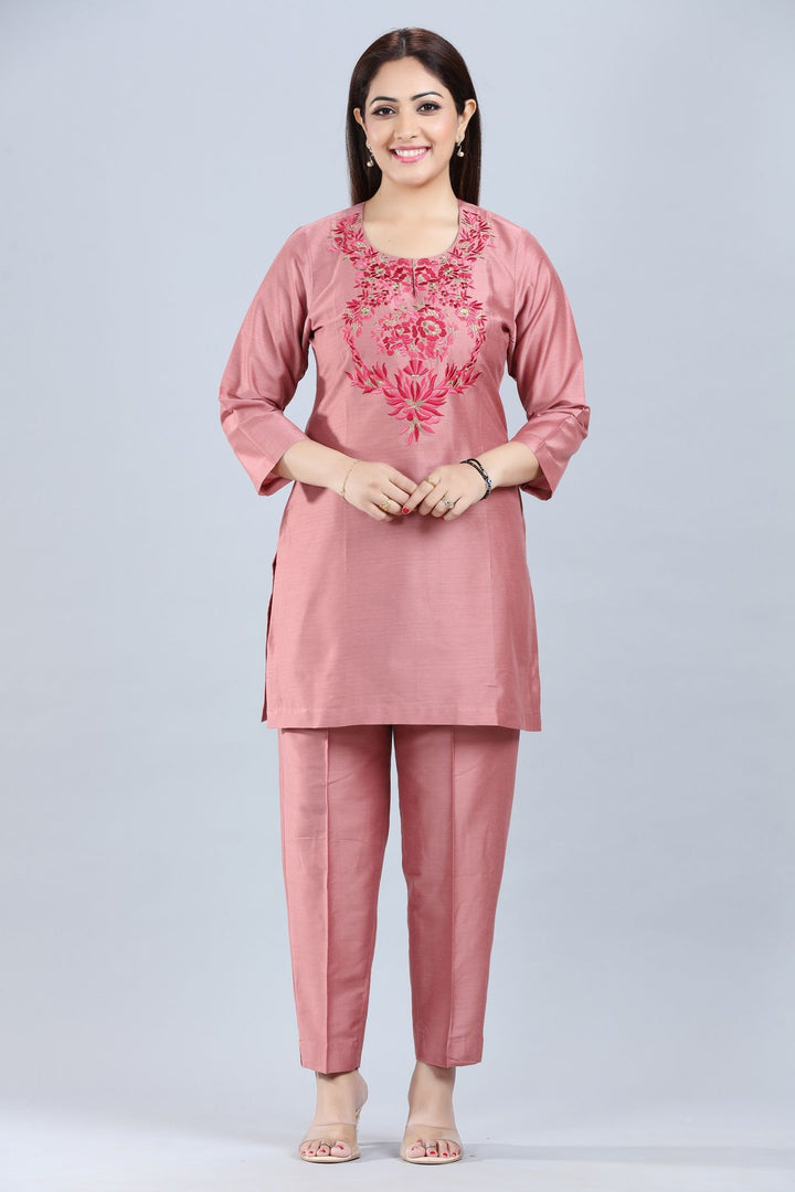 Yanshita Pastel Pink Cotton Silk Kurta & Pant Set