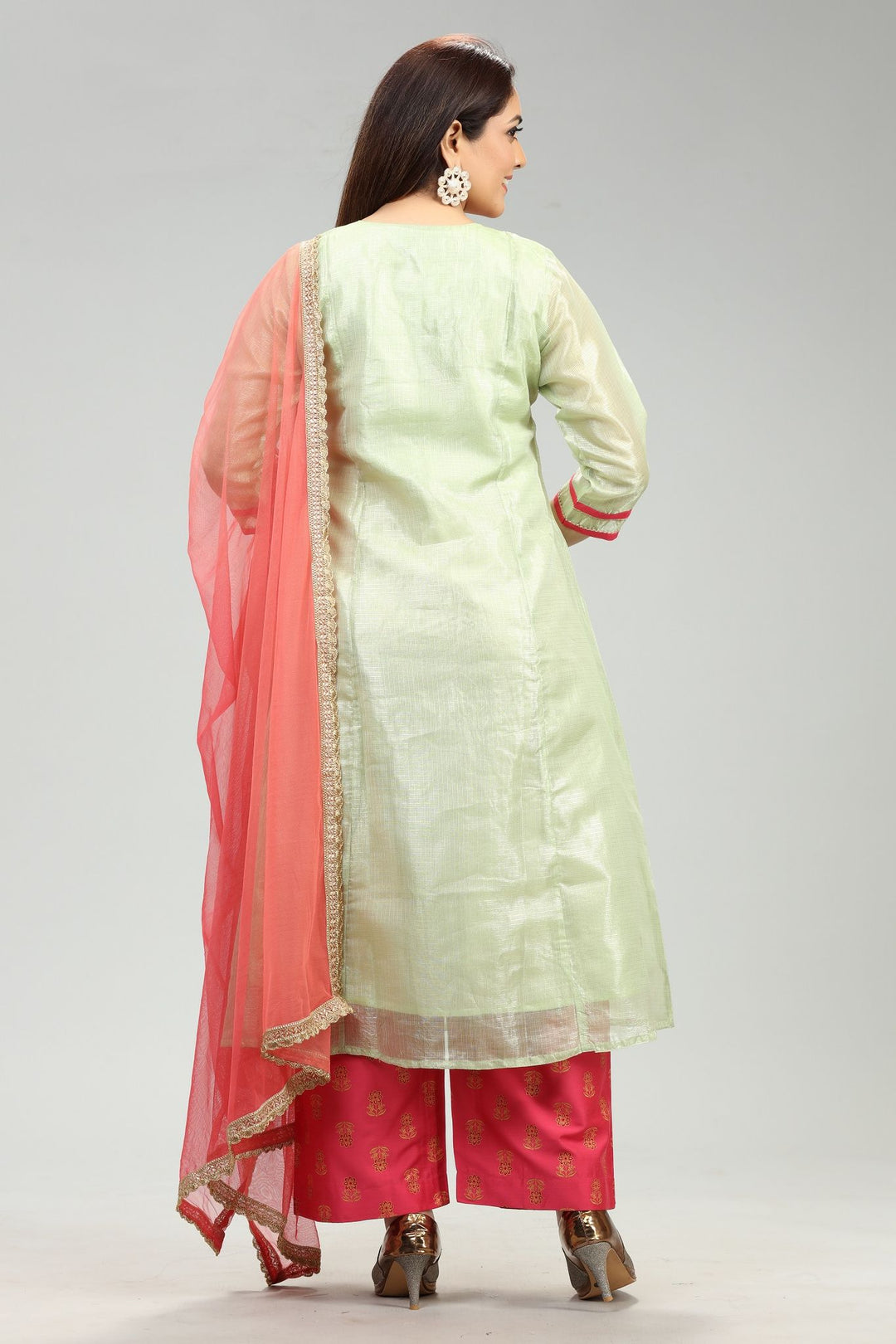 Neon Green Chanderi Embroidered Kurta Pant Suit Set