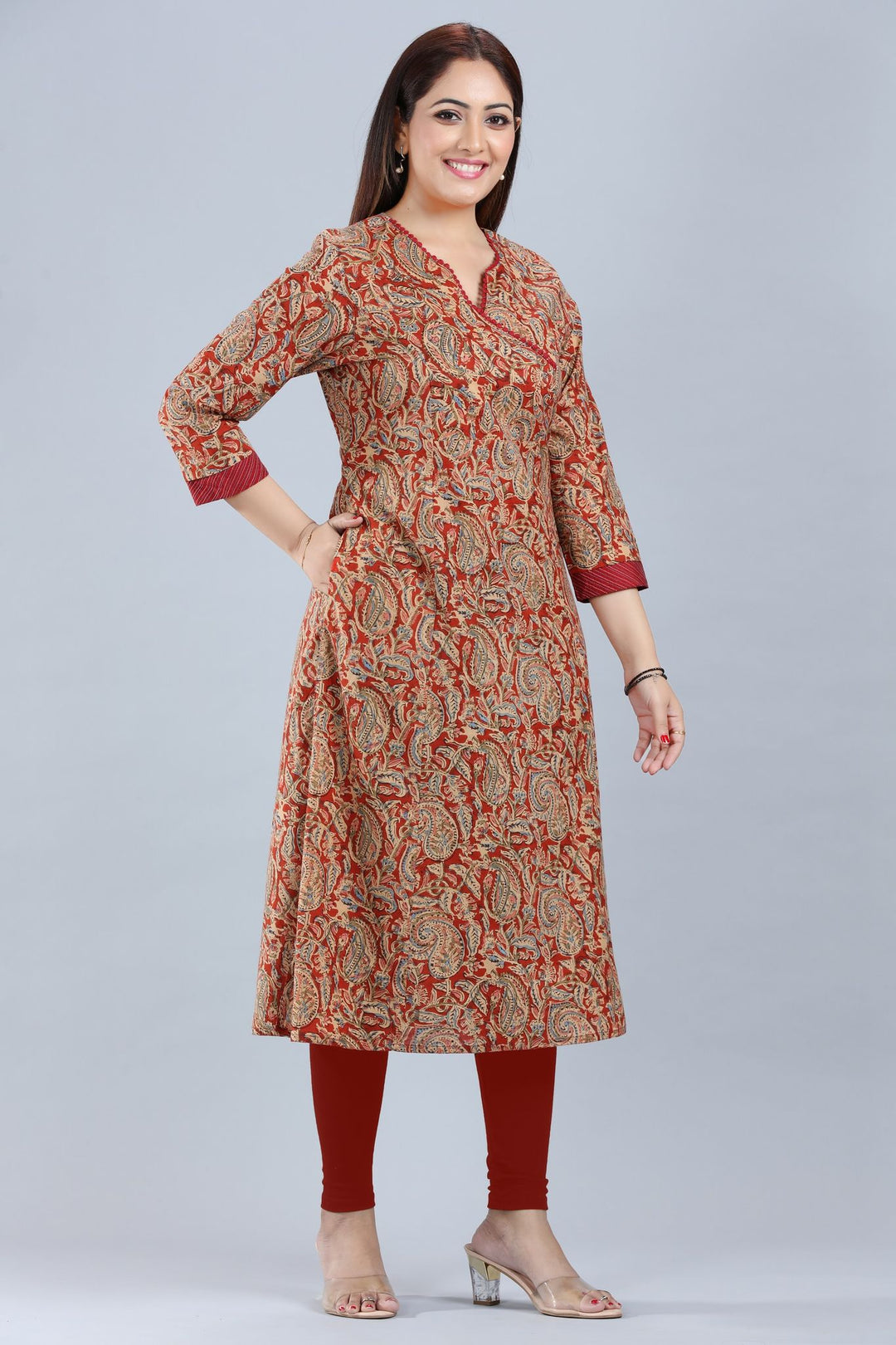 Rust Jaipuri Cotton Straight Printed Kurta