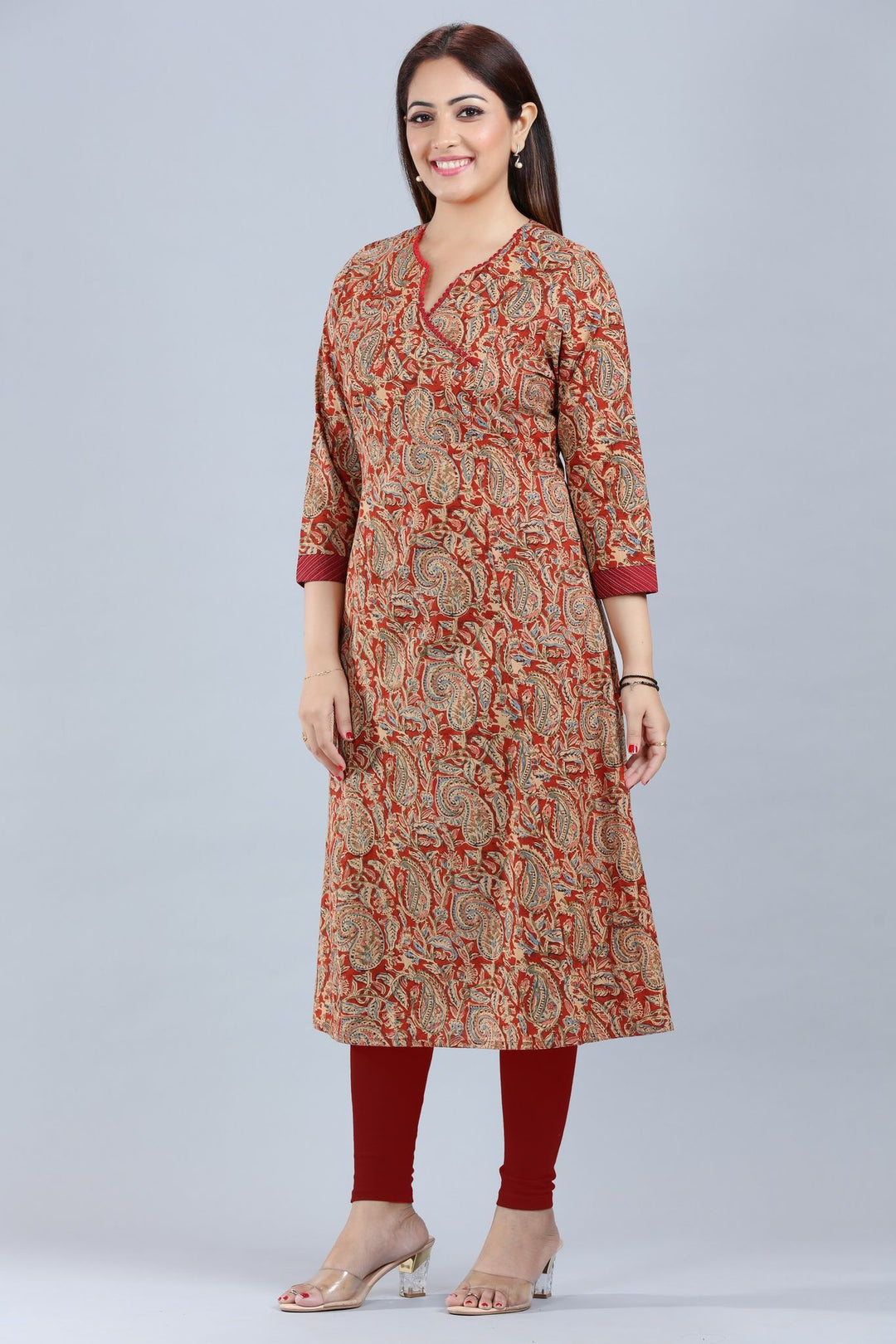 Rust Jaipuri Cotton Straight Printed Kurta