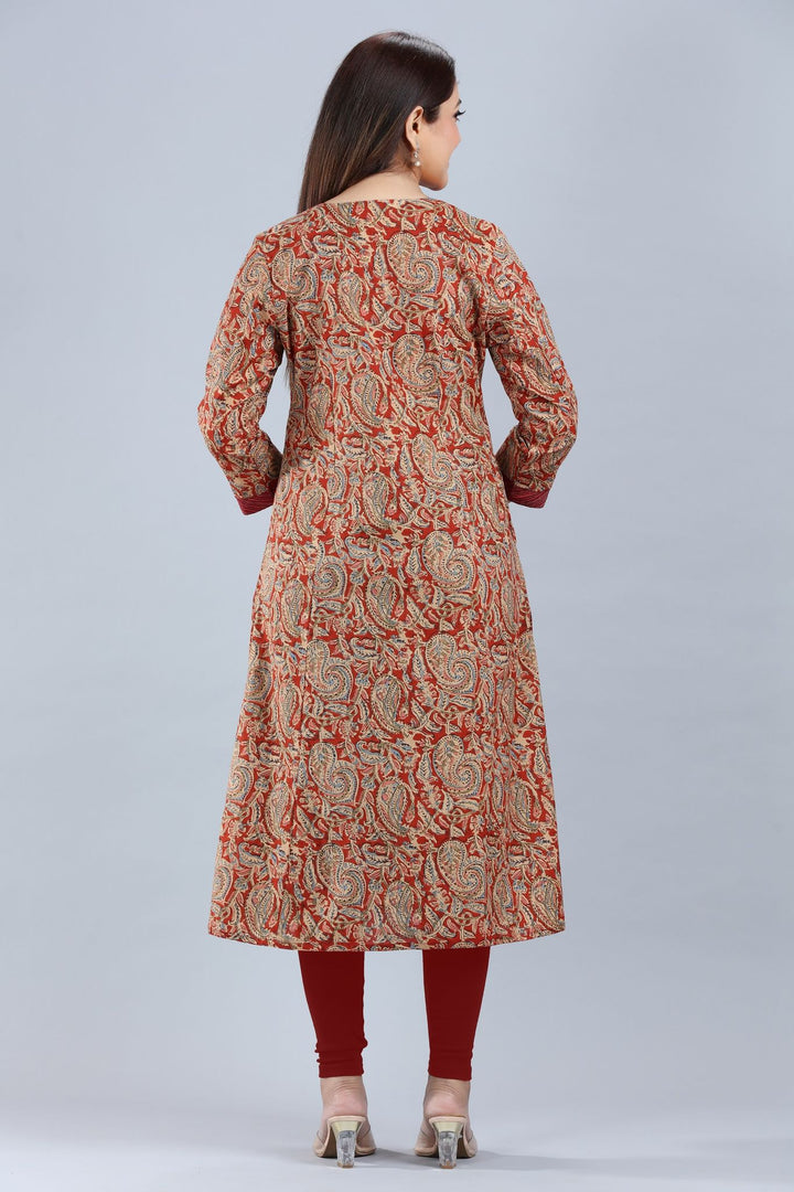 Rust Jaipuri Cotton Straight Printed Kurta