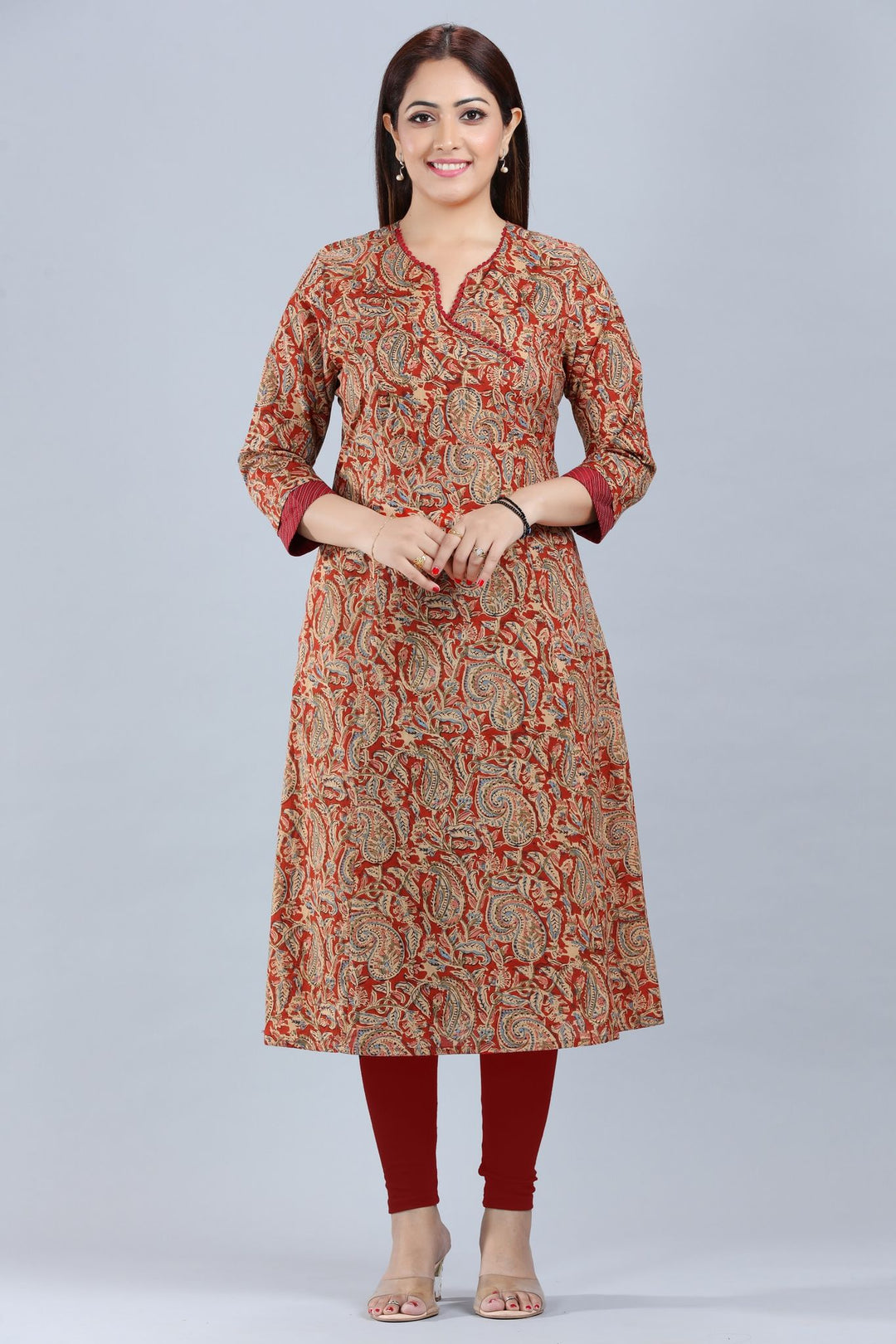 Rust Jaipuri Cotton Straight Printed Kurta