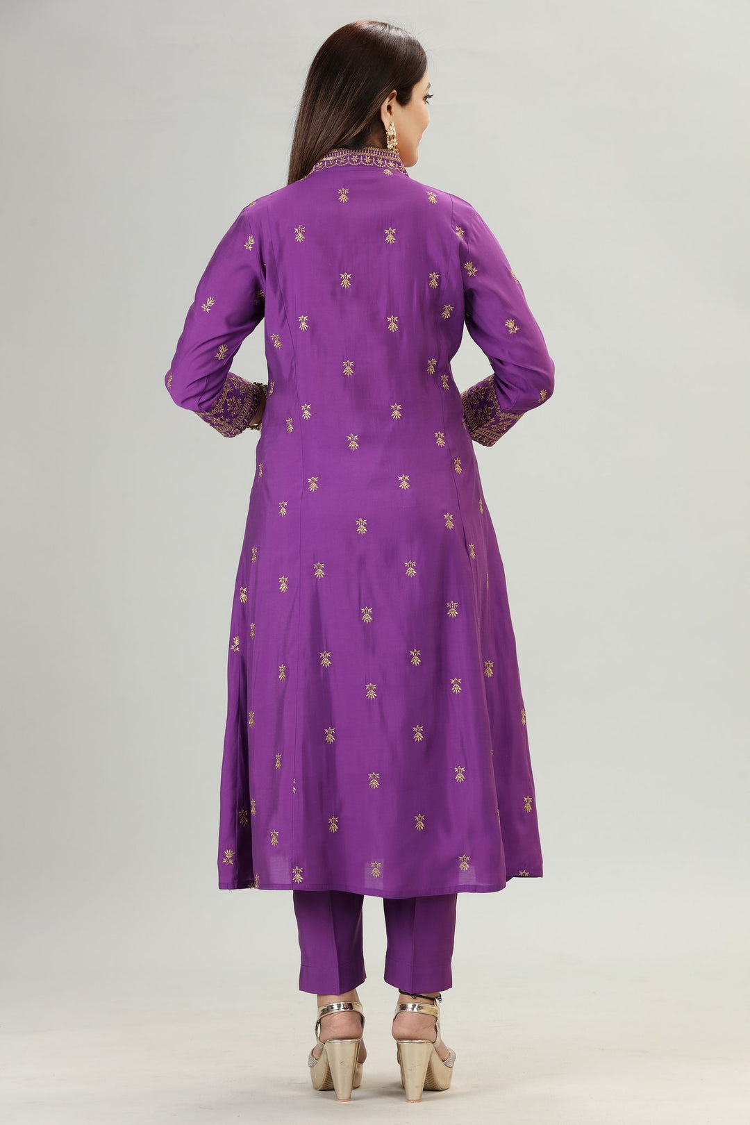 Zemira Purple Cotton Silk Embroidered Kurta, Pant & Dupatta Set