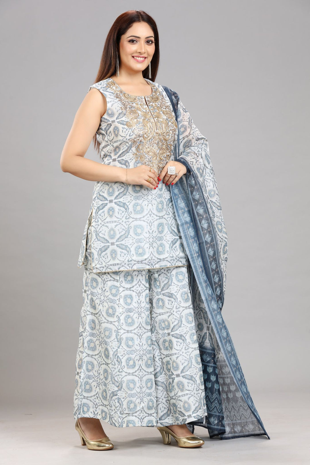 Zenisha Off White & Blue Chanderi Sharara Sets