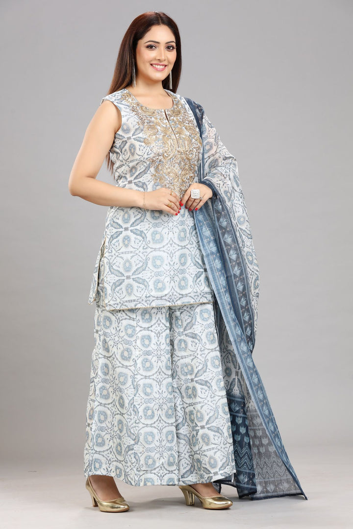 Zenisha Off White & Blue Chanderi Sharara Sets