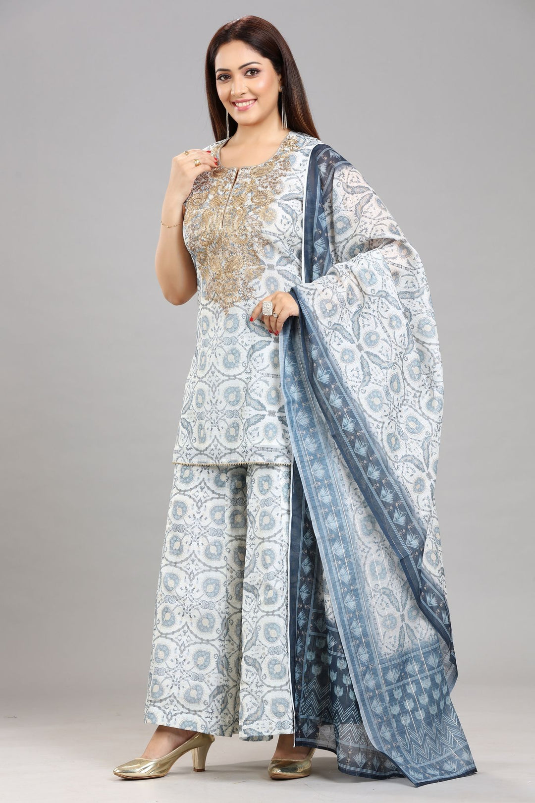 Zenisha Off White & Blue Chanderi Sharara Sets