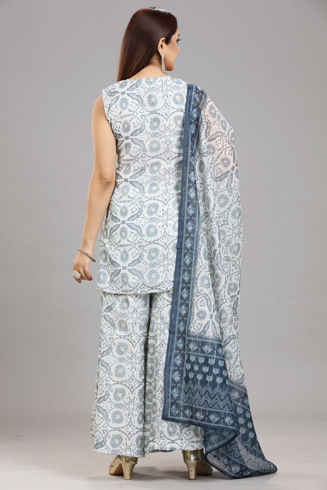 Zenisha Off White & Blue Chanderi Sharara Sets