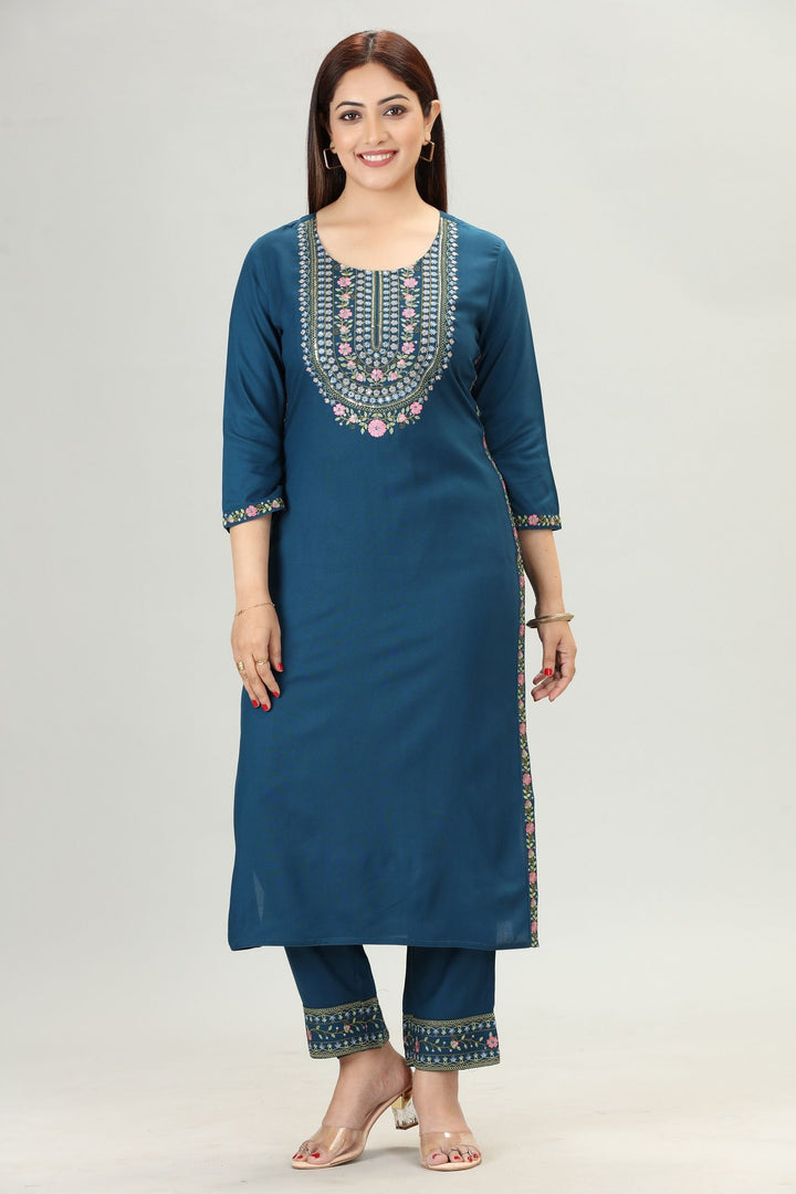 Zivah Navy Blue Embroidered Kurta & Pant Set