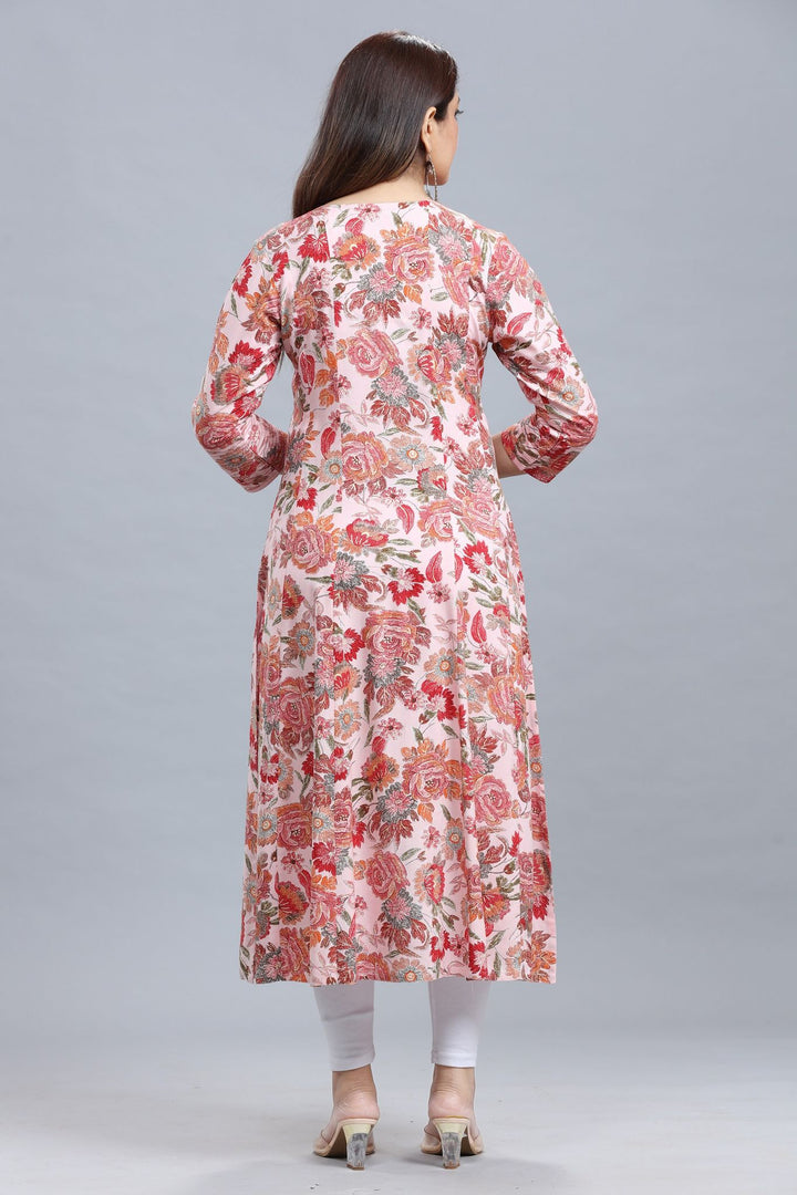 Light Pink Rayon A Line Printed Kurta