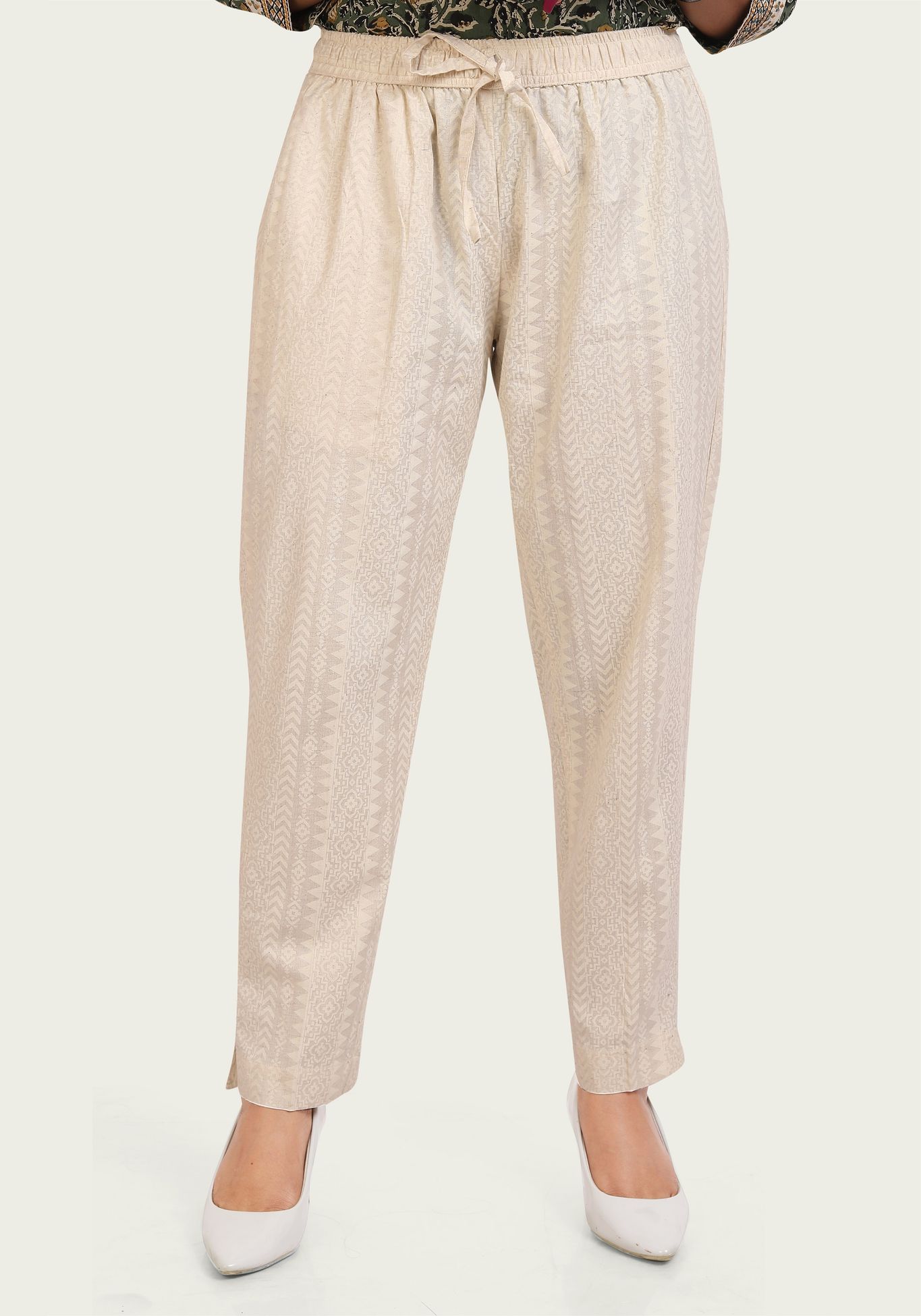 Buy ANCESTRY Off White Printed Trousers for Women's Online @ Tata CLiQ