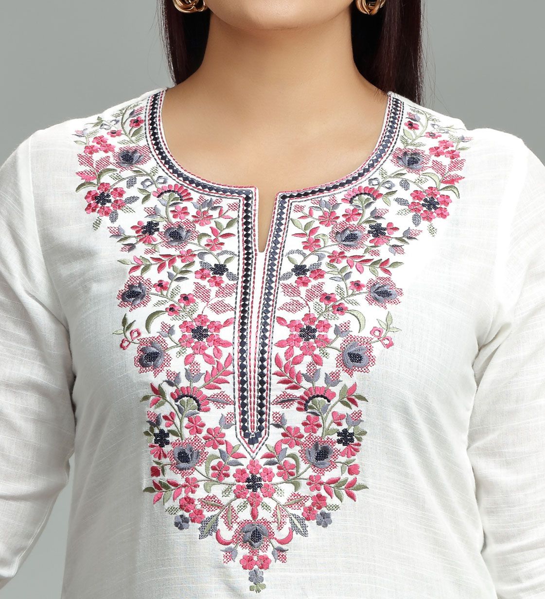 Buy Online - Padma Off White Cotton kurta With Sharara Pants And Dupatta