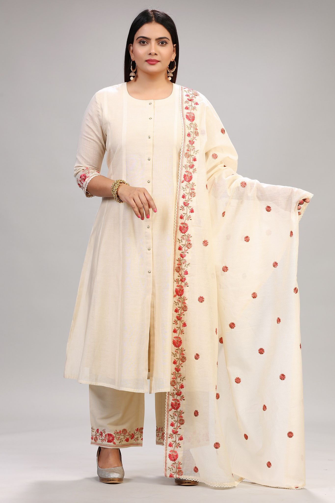 Lucia Off White Chanderi Embroidery Suit Set
