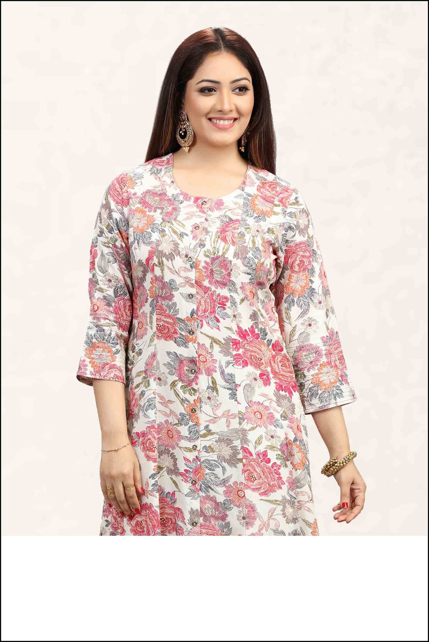 Buy Women Party Wear Floral Printed Naira Cut Kurti With Palazzo