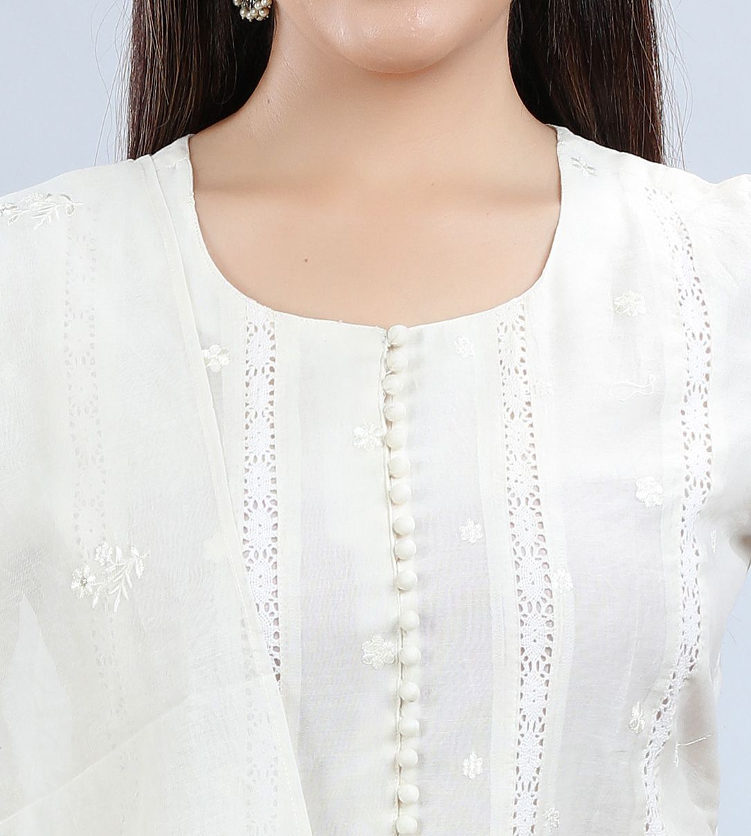 Hadiya Cream Chanderi Embroidered  A-Line Suit Set