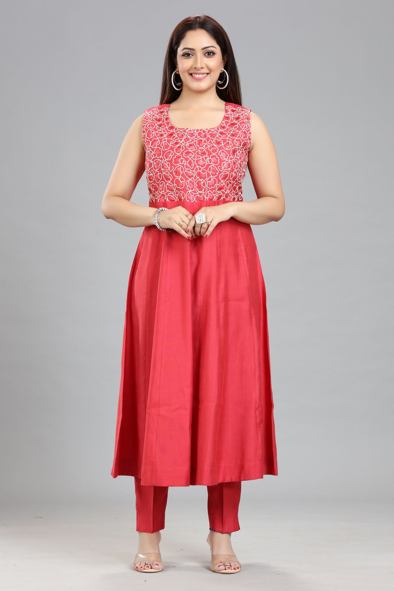 Tamsin Coral Pink Cotton Silk Sleeveless Co-Ord Set