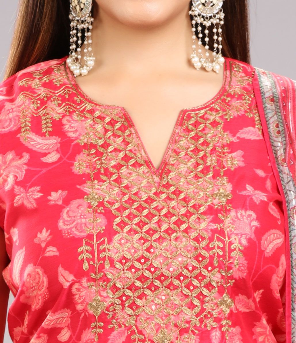 Pearl Pink Chanderi Embroidery Suit Sets