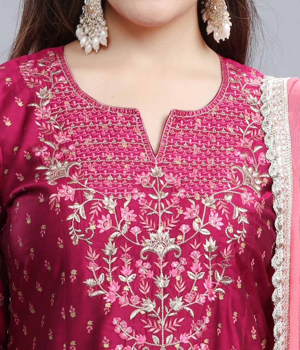 Crystal Pink Cotton Silk Embroidered Suit Set